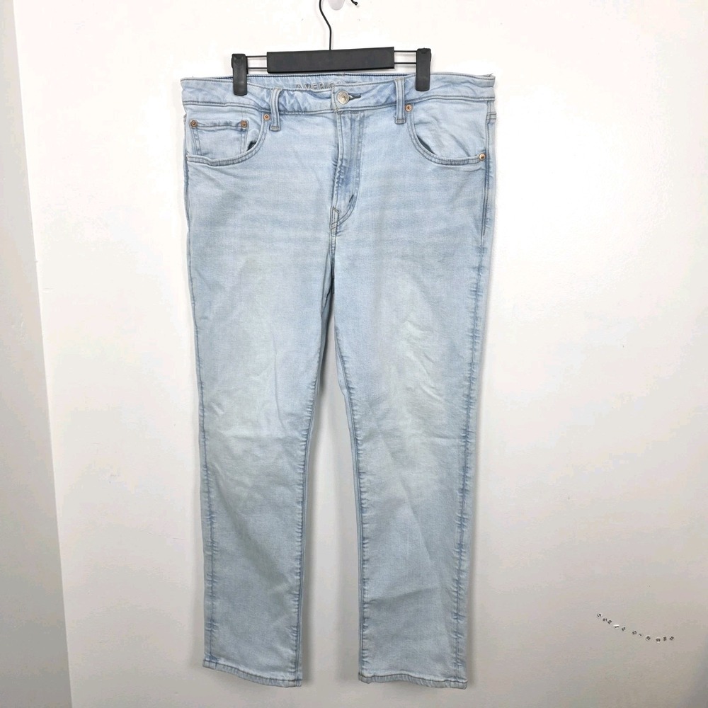 American Eagle Light Wash Slim Straight Stretch Casual Neutral Jeans Size‎ 36×30